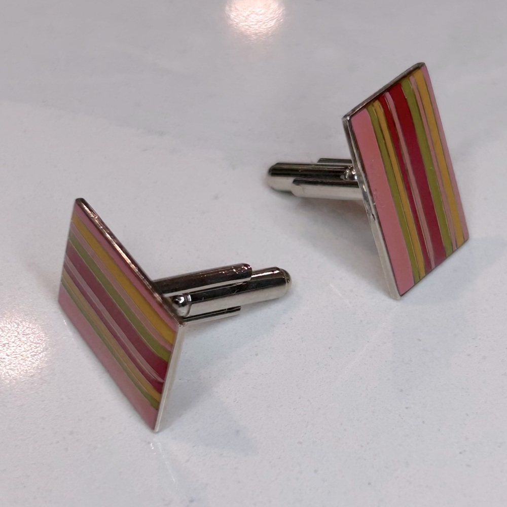 80s Multi-Coloured Stripes Cufflinks - Picture 3 of 7